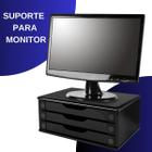 Suporte Para Monitor de Madeira com 3 Gavetas Preto - Souza