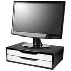 Suporte para Monitor de Mesa em MDF Black Piano com 2 Gavetas Brancas Souza Referência 3348