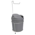 Suporte Porta Papel Higiênico Branco Com Lixeira 5L Cesto Lixo Cinza Tampa Basculante Banheiro - 497 AMZ