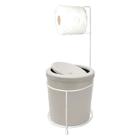 Suporte Porta Papel Higiênico Branco Com Lixeira 5L Cesto Lixo Mármore Tampa Basculante Redondo Banheiro - 492 AMZ