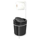 Suporte Porta Papel Higiênico Branco Com Lixeira 5L Cesto Lixo Preto Tampa Basculante Redondo Banheiro - 493 AMZ
