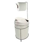 Suporte Porta Papel Higiênico Preto Com Lixeira 5L Cesto Lixo Branco Tampa Basculante Banheiro - 455 AMZ