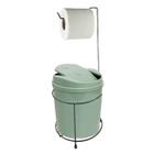 Suporte Porta Papel Higiênico Preto Com Lixeira 5L Cesto Lixo Verde Tampa Basculante Banheiro - 459 AMZ