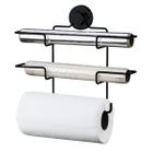 Suporte Triplo para Papel Toalha Aluminio Cozinha Praticidade com Ventosa - Preto Fosco