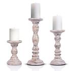 Suportes de velas rústicos de pilar branco- Porta-velas de madeira de manga esculpidas à mão para velas pilares em casa, sala de estar, cozinha ou mesa central de 3 suportes de castiçais- 6", 9", 12" para decoração de casa