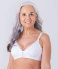 Sutiã de renda, sem bojo e sem aros, com fecho frontal em colchetes