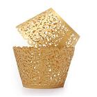SUYEPER 100pcs Cupcake Wrappers Artistic Bake Cake Paper Cups Little Vine Lace Laser Cut Liner Baking Cup Muffin Case Trays for Wedding Party BirthdayCor (Ouro)