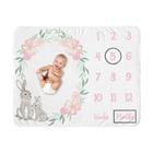 Sweet Jojo Designs Woodland Bunny Girl Milestone Cobertor Mensal Recém-nascido Primeiro Ano Crescimento Tapete Baby Shower Memória Keepsake Gift Picture - Blush Rosa Hortelã Verde Cinza Boho Aquarela Flor Flor