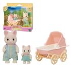 Sylvanian Families Conjunto Carrinho De Bebê Papai E Bebê Gato 5683 Original Epoch +3 Anos