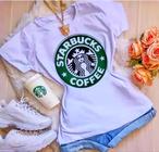T-Shirt Camiseta Branca Feminina Frases Starbucks Coffee