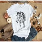 T Shirt Camiseta Feminina Branca Mulher Com Cavalo