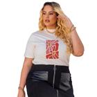 T-Shirt Feminina Plus Size Gola Alta Oversized De Algodão Confortável Estampa Floral Quadriculada