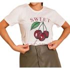 T-shirt sweet cherry cereja manga curta gola rasa feminina casual
