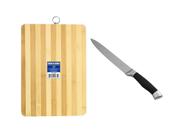 Tábua de cote em bambu 34x24cm e Faca de Cozinha inox lâmina 8 Polegadas