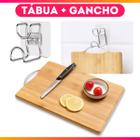 Tábua de Madeira/Bambu Corte + Gancho Adesivo Metálico Inox Autocolante Universal de Parede Multiuso