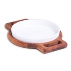 Tábua em madeira Teca com prato em porcelana 23x17x3cm