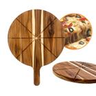 Tábua Para Servir e Cortar Pizza 37Cm 8 Pedaços Madeira Teca - Brasa Store