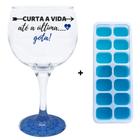 Taça Gin com Base Decorada + Forma de Gelo Silicone Azul