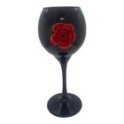 Taça Pomba Gira Negra Com Rosa Vermelha 20 Cm Vidro 400 Ml