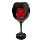 Taça Pomba Gira Negra com Rosa Vermelha 20 cm Vidro 400 ml