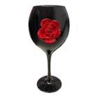 Taça Pomba Gira Negra com Rosa Vermelha 20 cm Vidro 400 ml