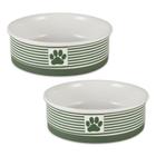 Taças para animais de estimação DII Bone Dry Ceramic Paw Print listradas para animais de estimação