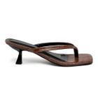 Tamanco Feminino Flip-Flop Bico Quadrado Salto Baixo 5410 Croco Cacau