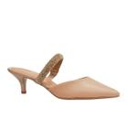 Tamanco Godiva Salto Baixo Strass Feminino Bege