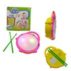 Tamborzinho Músical Infantil Flash Drum Com Baqueta Som Luz