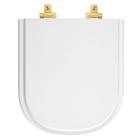 Tampa de Vaso MDF Com Amortecedor Vogue Plus Branco para bacia Deca com Ferragem Dourada