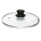 Tampa de Vidro 24 cm com Borda de Aço Inox e Pomel com Saida para Vapor Preto