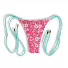 Tanga Cora Floral Rosa Biquíni Estampado Fio Dental com Laço para Amarrar Dupla Face Verde Mint Reversível