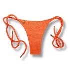 Tanga Cora Tangerina Biquíni Fio Dental com Laço Lateral Dupla Face Laranja Liso Tecido Texturizado Semibrilho