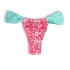 Tanga Gali Floral Rosa Biquíni Estampado Semi Fio Cortininha Regulável Detalhe Verde Mint
