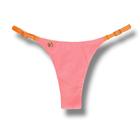 Tanga Mia Lollipop  Biquíni Liso Semi Fio  Tira Fina Regulável  Marquinha de Fita  Cor Pêssego  Detalhes em Laranja e Amarelo Neon