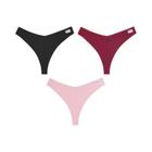 Tangas De Algodão Femininas 3 Peças Confortáveis Cintura Baixa Waffle G-string T-back Bikini Cuecas