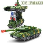 Tanque de Combate Militar Carrinho Transforma em Robô com Luz e Som Bate e Volta