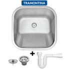 Tanque Tramontina Hera 25 L 40x40 Aço Inox Acetinado Fosco com Válvula e Sifão Docol Lavanderia Encaixe Sobrepor Embutir 94403107