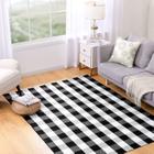 Tapete Area joybest Buffalo Plaid 5 x 7 pés em preto e branco Chec