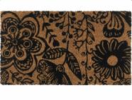 Tapete Capacho Fibra de Coco 60x33cm Floral Preto