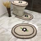 Tapete de Banheiro Bordado Flor 3 Peças Crochê Cores Variadas Jogo Artesanal Decoração Tricô