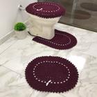Tapete de Banheiro Crochê 3 Peças Cores Variadas Jogo Neutro Artesanal Decoração Básico Tricô