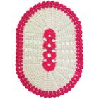 Tapete De Banheiro Crochê Oval Branco Com Rosa Pink 57Cm