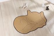 Tapete Formato com Antiderrapante Gato Soneca - 88 cm x 62 cm - Bege