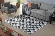 Tapete Jacquard Luxo para Sala Quarto Escritório 1,50m x 1,45m Antiderrapante Geométrico Tabuleiro Preto e Cinza