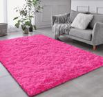 Tapete Pelo Alto Felpudo Peludo Macio Anti Derrapante Alérgico Rosa 200 x 200 cm Sala Quarto Escritório