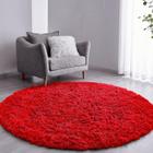 Tapete Pelo Alto Felpudo Peludo Macio Anti Derrapante Alérgico Vermelho Redondo 60 cm Sala Quarto Escritório