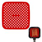 Tapete Quadrado Vermelho Silicone Fritadeira Air Fryer Reutilizável 18cm
