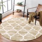 Tapete redondo Lahome Moroccan 120 cm lavável antiderrapante taupe