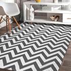 Tapete Sala Antiderrapante 1,32m X 2,00m Chevron Cinza / Cru